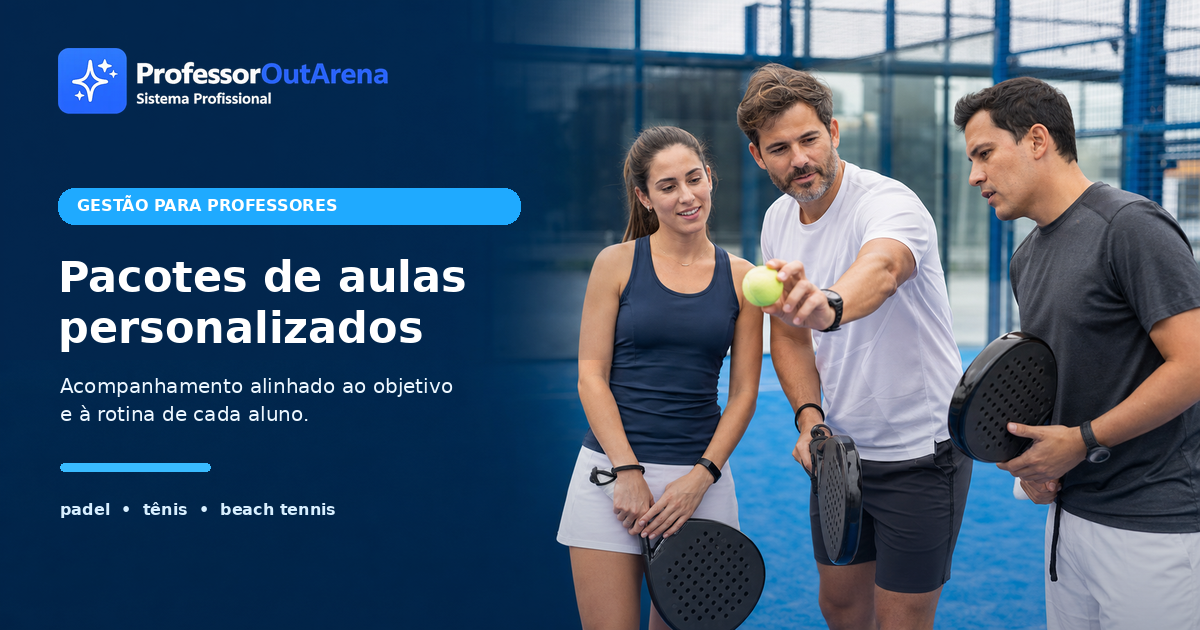 Professor orienta alunos durante uma aula de padel, tênis ou beach tennis em uma quadra esportiva