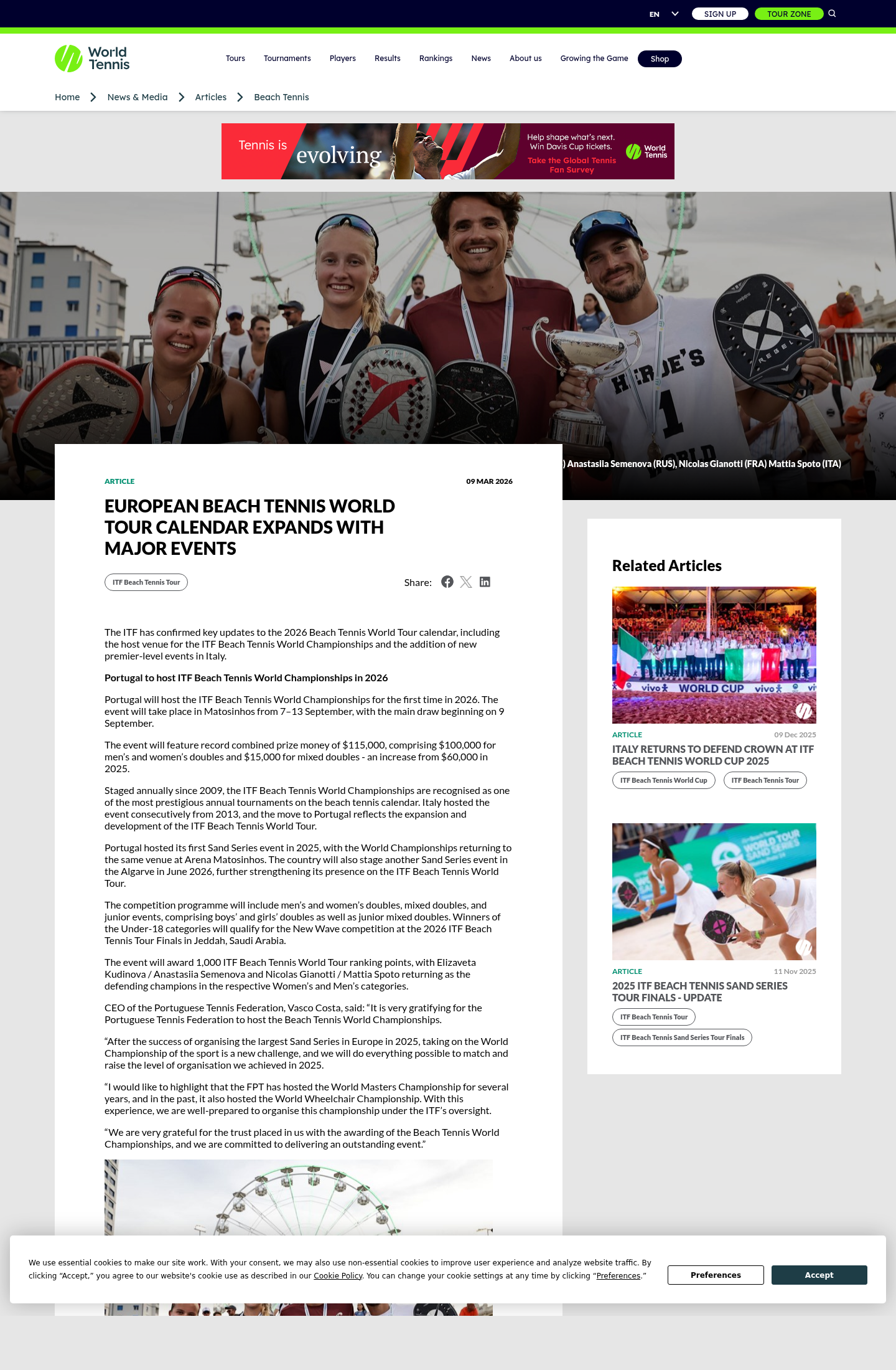 Print do anúncio oficial da ITF com o período de 7 a 13 de setembro de 2026